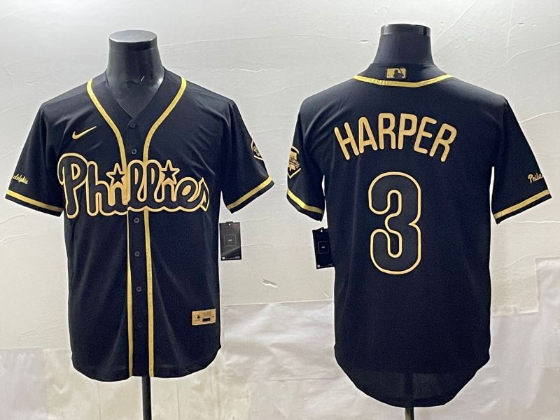 Men 2025 Philadelphia Phillies #3 Harper Black Gold Throwback Nike MLB Jersey style 001->philadelphia phillies->MLB Jersey